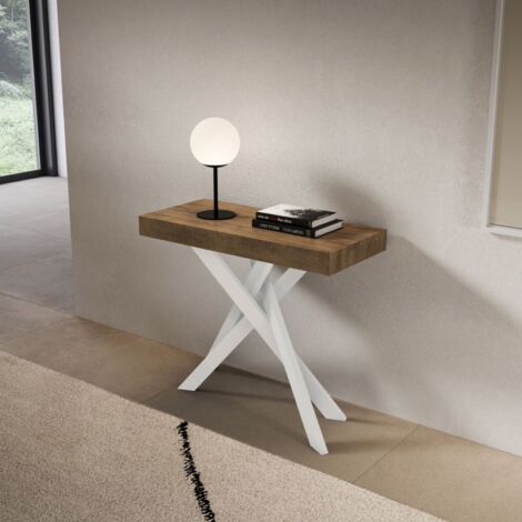 Consolle allungabile Libo Small - Noce gambe bianche 90x40/196 cm