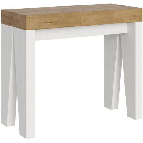 Consolle allungabile - NAXY MIX - Dimensioni: 90x40/196 - Colore: Quercia Natura-Bianco Frassino