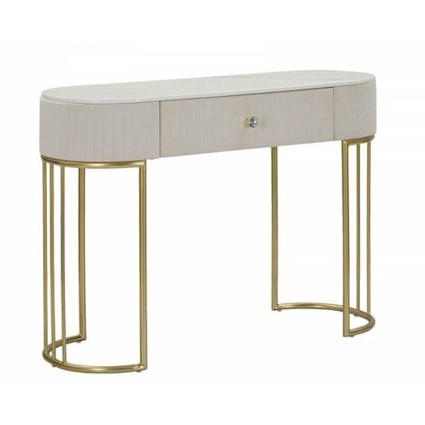 Consolle con cassetto crema, metallo dorato, piano in similmarmo 100x40x75cm Montpellier