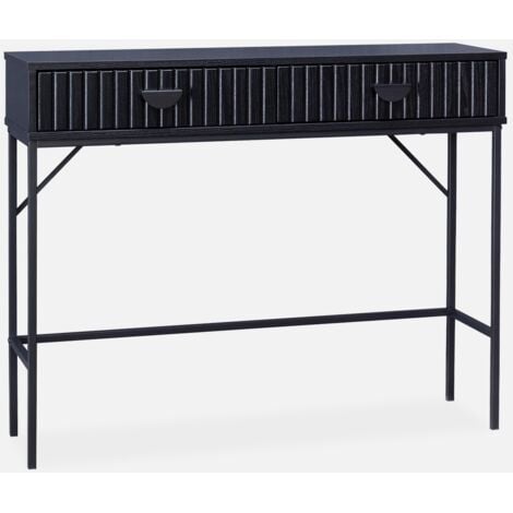 Consolle con effetto legno scanalato nero a 2 cassetti, 100cm
