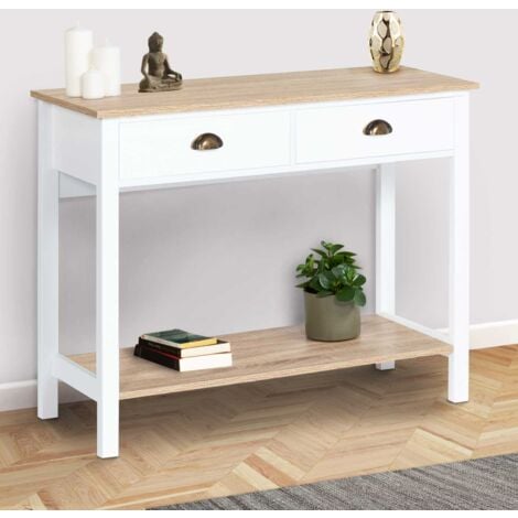 Consolle country a 2 cassetti ISIS 1 ripiano legno e bianco
