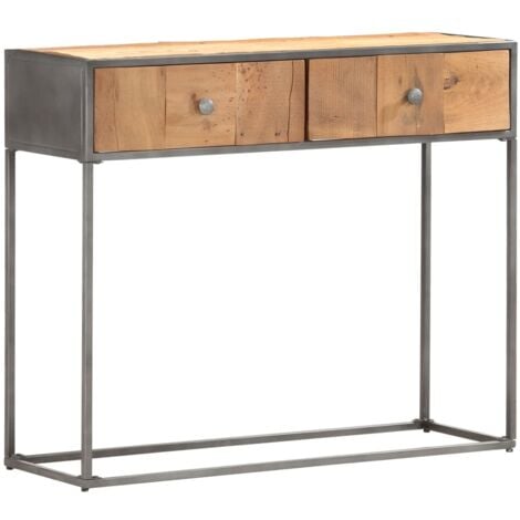 Consolle da ingresso tavolino mobile da soggiorno con cassetti 90 x 30 x 75 cm legno massello di recupero e acciaio DEC031587