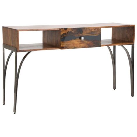 Consolle in legno di acacia e metallo, cassetto 130x40x80cm Mustang