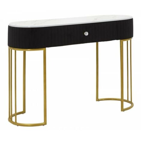 Consolle in metallo dorato, piano in simili marmo bianco 100x43x74cm Montepellier
