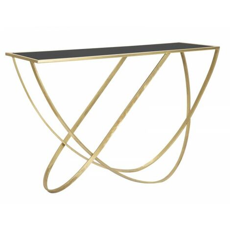 Consolle in metallo dorato, piano in vetro nero 120x40x79cm Onda