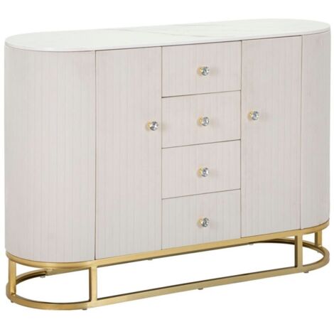 Consolle metallo dorato, tessuto crema e similmarmo, cassetti e ante 120x40x85cm Montpellier