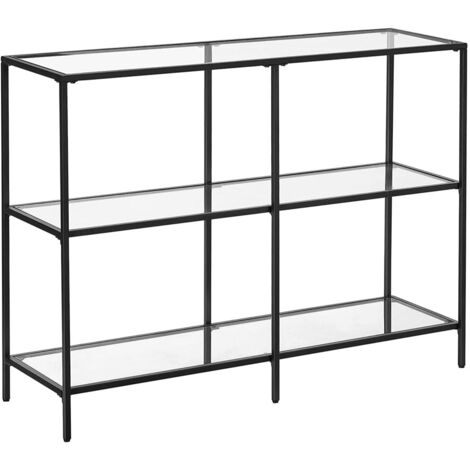 Consolle mobile da ingresso ripiano a 3 ripiani in vetro temperato 100 x 30 x 73 cm struttura in metallo stile moderno per ingresso soggiorno camera da letto nero 120002969
