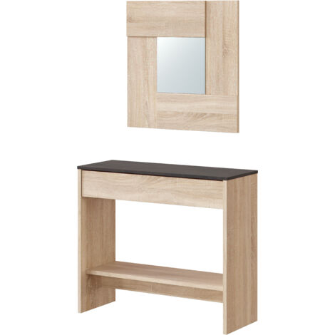 Consolle Mobile Ingresso Con Cassetto Ripiano E Specchio Quadrato Design Salvaspazio Moderno Per Soggiorno Camera Cameretta Corridoio Arredo Casa 92 x 33 x 79 cm Rovere