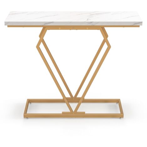 Consolle oro in finto marmo con telaio geometrico a forma di diamante, Tavolo stretto da ingresso da 100cm Bianco