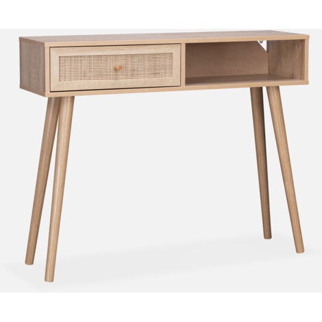 Consolle scandinava con effetto legno e canna, 100cm