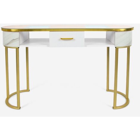 BODYLINE HEALTH AND MASSAGE Consolle tavolo estetista in vetro e metallo dorato effetto marmo Jess