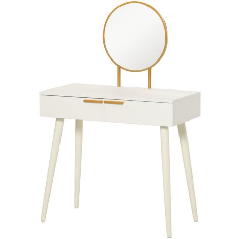 Consolle Trucco con Specchio e 2 Cassetti 80x40x123 cm in Legno Bianco
