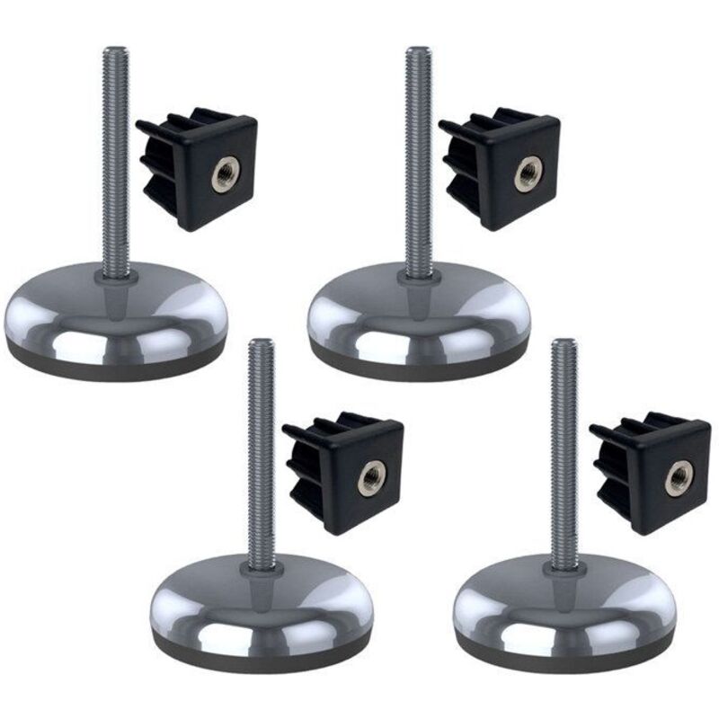 construction site equipment 12x100x105mm stainless foot, base with rubber pad + inserts 30x30x1.2mm -Set of 4