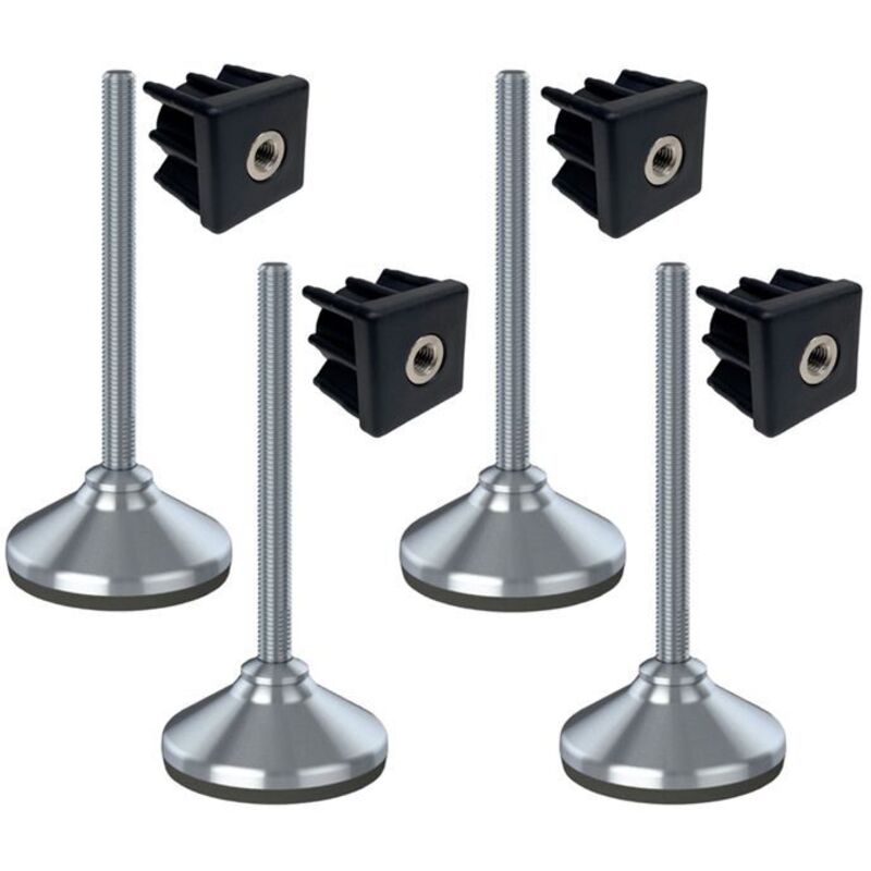 construction site equipment 12x150x80mm stainless foot, base with rubber pad + inserts 40x40x1.2mm -Set of 4