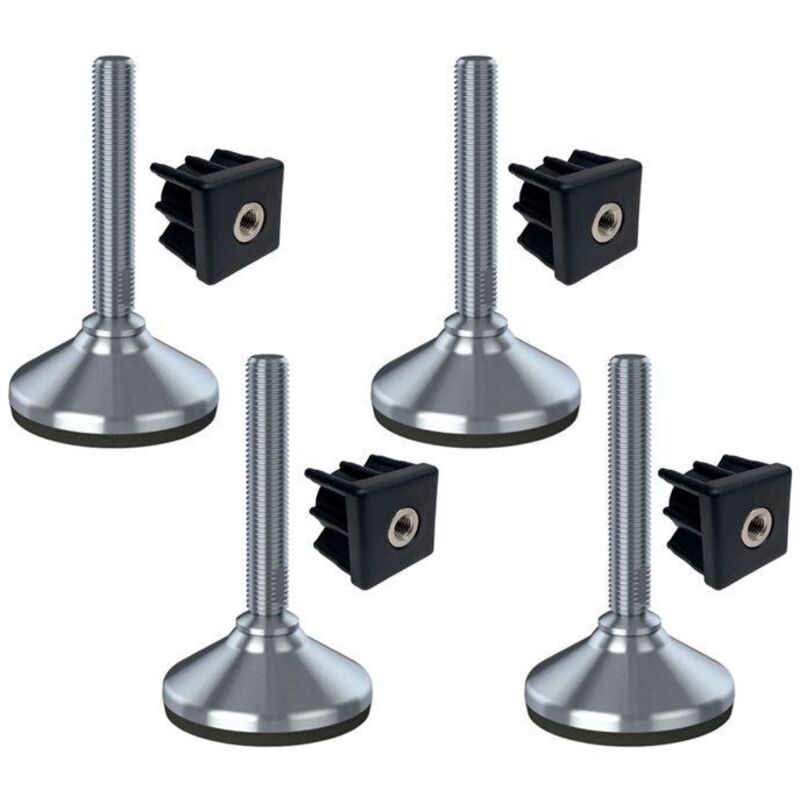 construction site equipment 16x100x100mm stainless foot, base with rubber pad + inserts 40x40x1.2mm -Set of 4