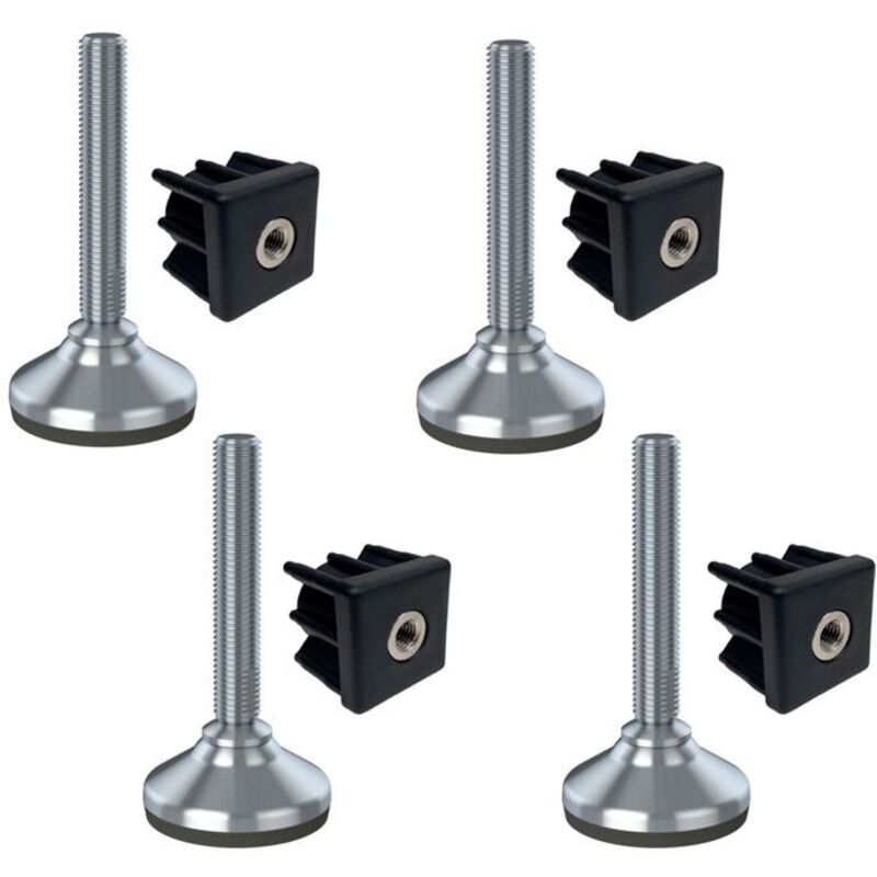 construction site equipment 16x100x65mm stainless foot, base with rubber pad + inserts 40x40x1.2mm -Set of 4