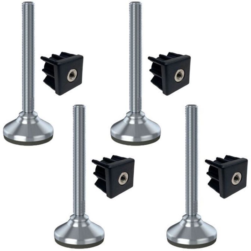construction site equipment 16x150x65mm stainless foot, base with rubber pad + inserts 40x40x2mm -Set of 4