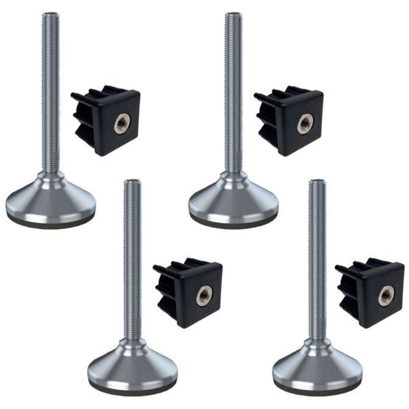 construction site equipment 16x150x80mm stainless foot, base with rubber pad + inserts 40x40x2.0mm -Set of 4
