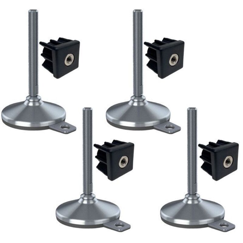 construction site equipment stainless foot 16x150x105mm, hole pad and fixing inserts + 50x50x1.5mm -Set of 4