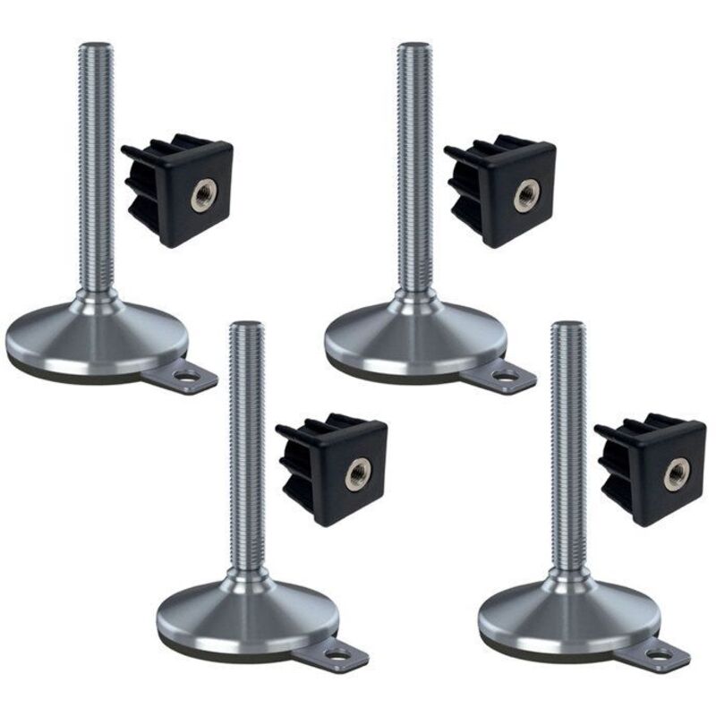 construction site equipment stainless foot 20x150x105mm, hole pad and fixing inserts + 40x40x2.0mm -Set of 4