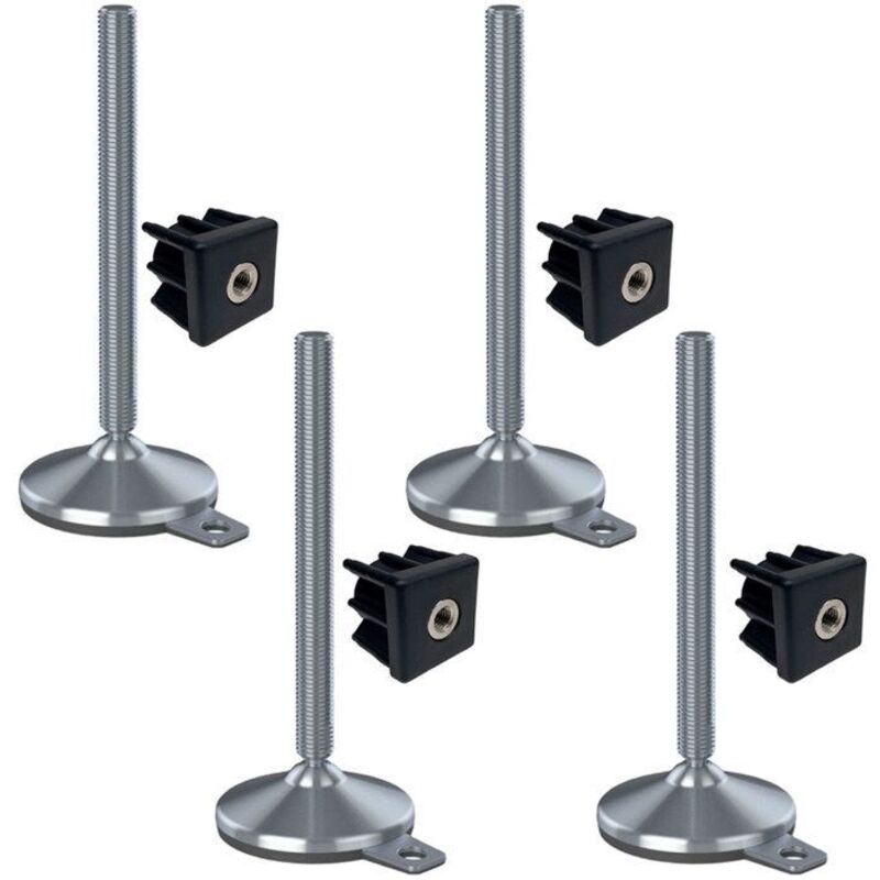 construction site equipment stainless foot 20x230x105mm, hole pad and fixing inserts + 40x40x2.0mm -Set of 4