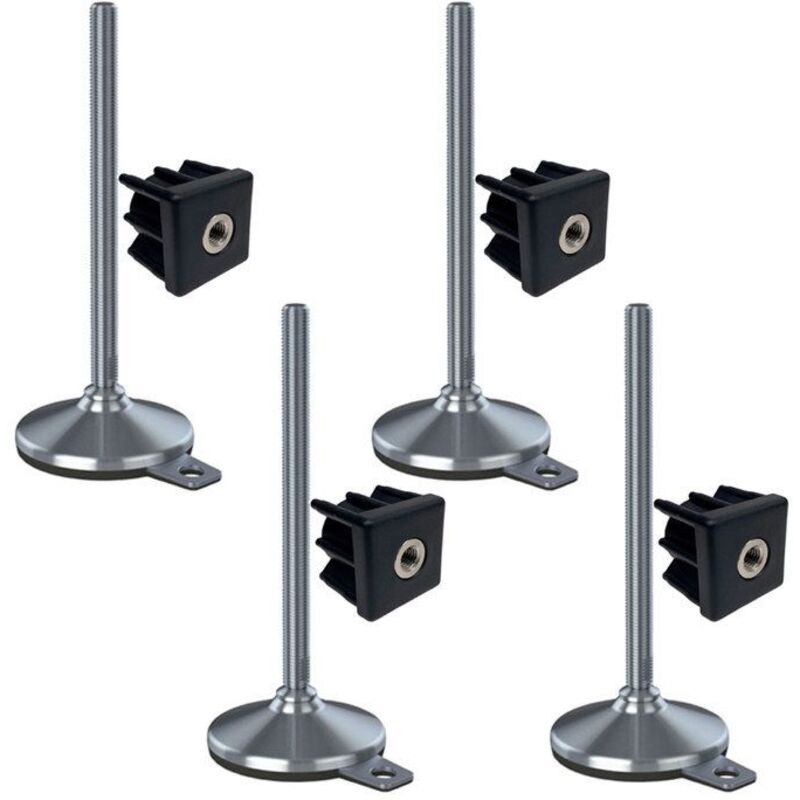 construction site equipment Stainless steel foot 16x230x105mm, pad & fixing hole + inserts 50x50x2.0mm - Set of 4