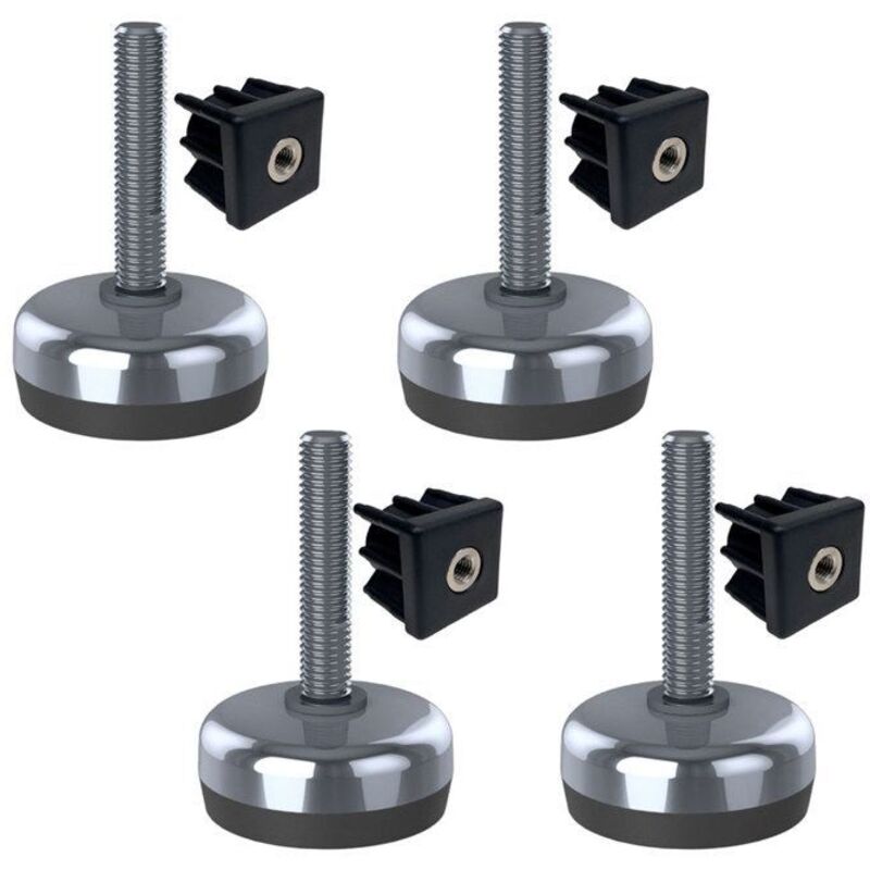 construction site equipment stainless steel leveling foot M10x50 with 50 mm stainless base with rubber trim and 30x30 M10 inserts