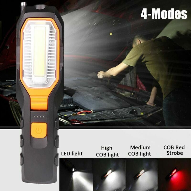 Construction site hand lamp LED work light USB rechargeable flashlight, portable workshop lamp Rotating COB inspection lamp Magnetic torch with