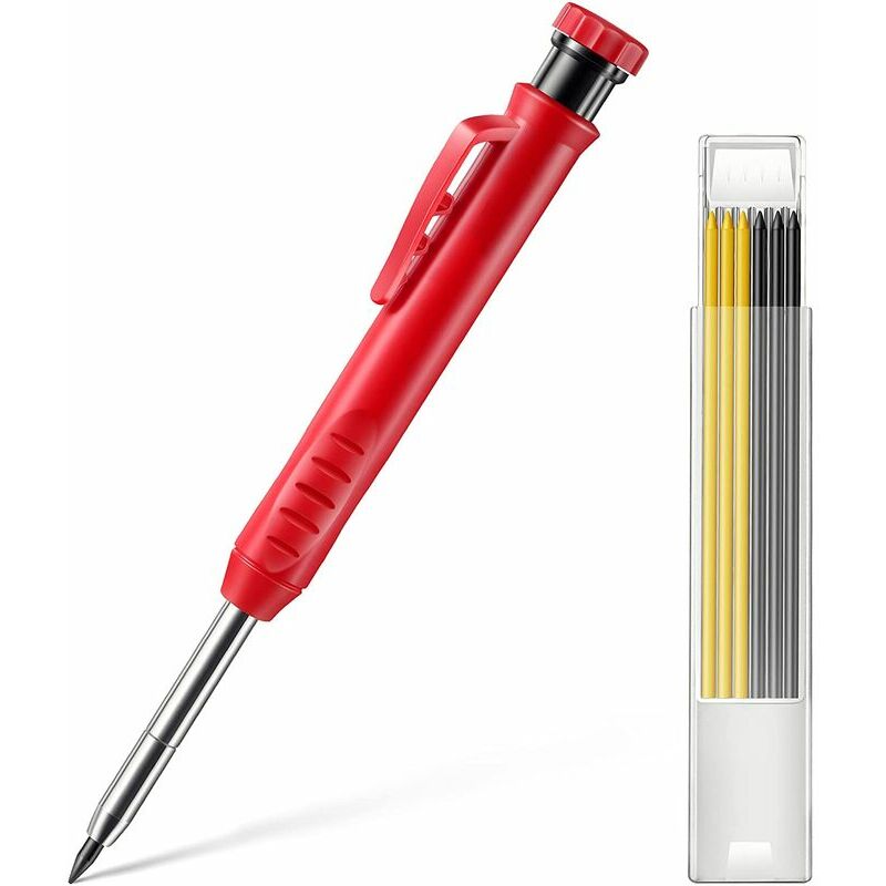 Construction Solid Carpenter Pencil Set with Built-in Gray Yellow Wire Sharpener, Long Nose Deep Hole Mechanical Pencil Marker Carpenter Plotter