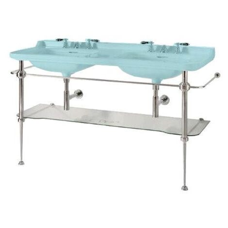 Construction WALDORF pour lavabo double 150cm avec étagère en verre, chrome