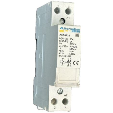 Contacteur 25A 2P contact 2F (2NO) bobine 230V 1M bornes vis ALTERNATIVE ELEC AE30121