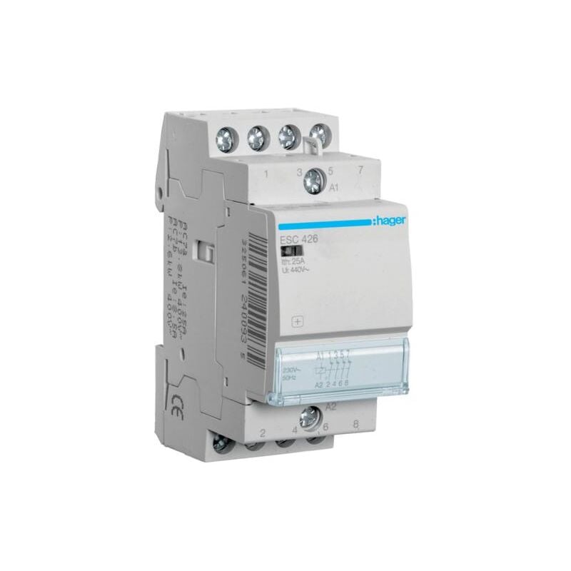 Contacteur 25A 4 Contacts à Ouverture Bobine en 230V Hager ESC426