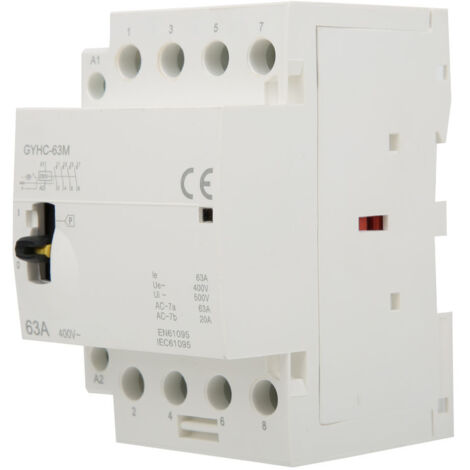 Contacteur 4P 63A 230V AC avec bouton manuel 4NO pour installation électrique domestique sur rail DIN