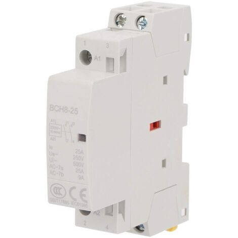 Contacteur à courant alternatif, 2P 2NO Normalement ouvert Contacteur à courant alternatif à rail DIN pour 25A 220V/230V 50/60HZ pour applications domestiques,A