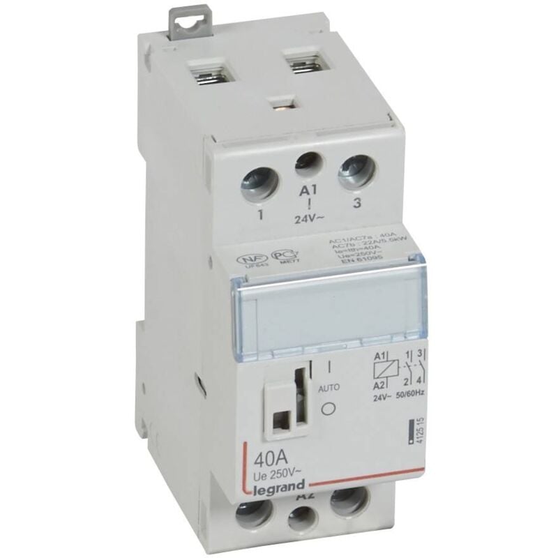 Contacteur de puissance CX³ commande manuelle bobine 24V 2 Pôles 250V 40A contact 2F 2 modules Legrand 412515