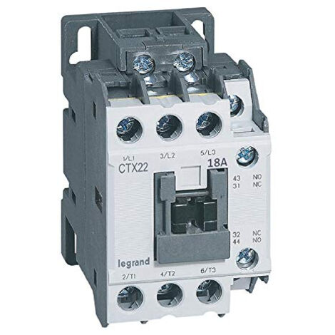 Contacteur de puissance CTX22 3 pôles 18A bornes à vis avec contacts auxiliaires intégrés 1NO et 1NF 24V (416101)
