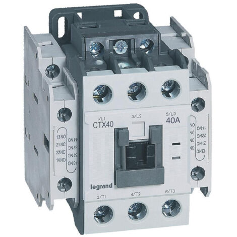 Contacteur de puissance CTX40 3 pôles 40A bornes à vis contacts auxiliaires intégrés 2 contacts NO et 2NF 24V (416131)