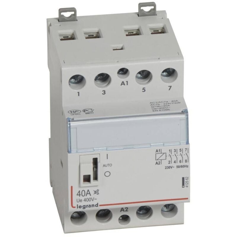 Contacteur de puissance CX³ silencieux bobine 230V - 4P 400V - 40A - contact 4F - 3 modules Legrand