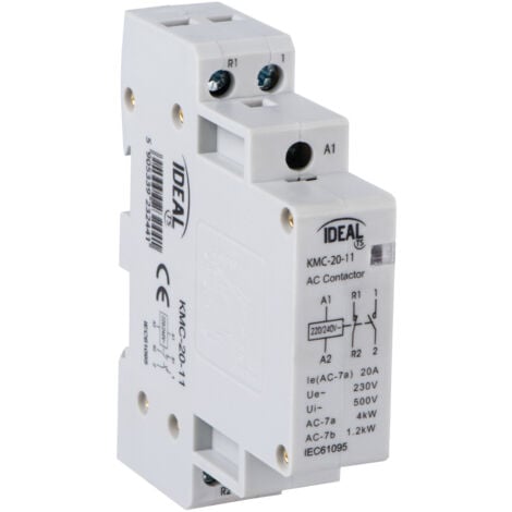 KANLUX Contacteur modulaire – 1 module – 230V AC – 20A – Rail TH35 – Blanc