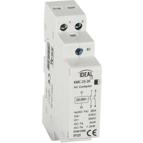 Contacteur modulaire 1 module – 230V AC – 25A – Rail TH35 – Blanc