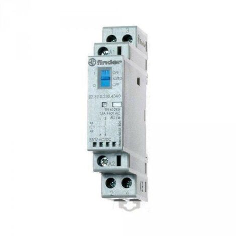 Contacteur modulaire 2NO 25A 24V AC/DC avec fonction marche/arrêt automatique, indicateur de fonctionnement + LED, 17,5 mm, 22.32.0.024.4340