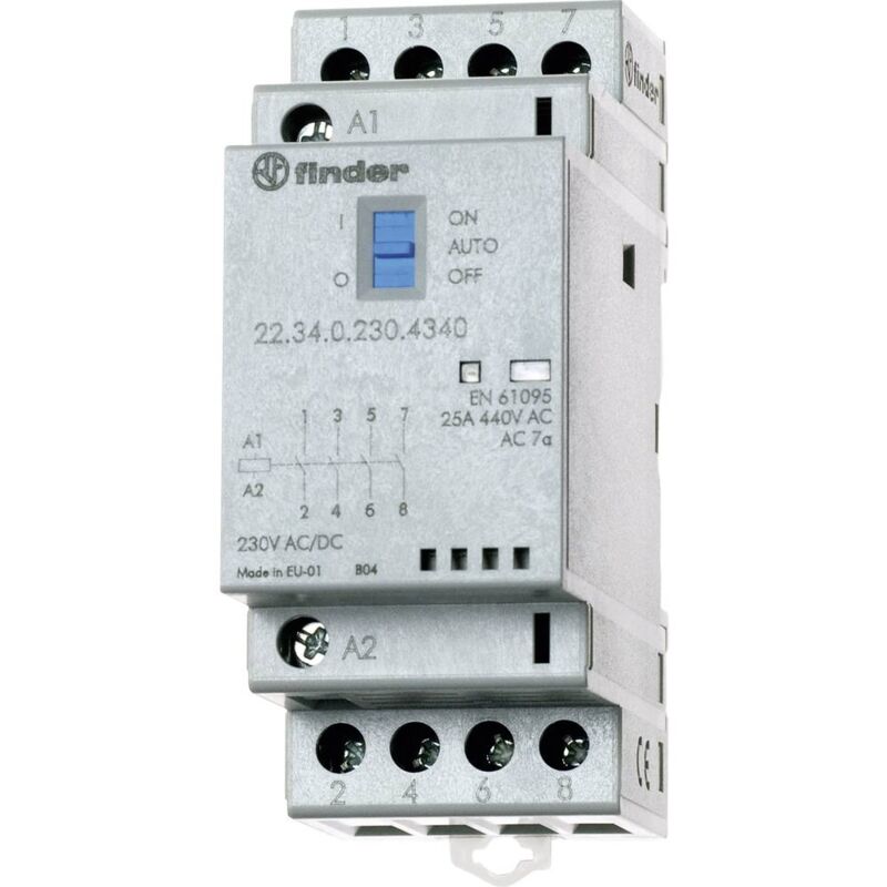 22.34.0.230.4720 Contacteur 3 no (t), 1 nf (r) 230 v/dc, 230 v/ac 25 a 1 pc(s) - Finder