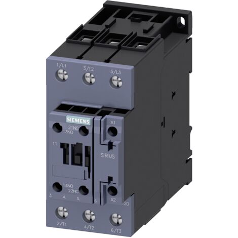 Contacteur Siemens série 3RT2, 3 pôles , 1 NO + 1 NF, 90 A, 110 V c.a., 37 kW ( Prix pour 1 )
