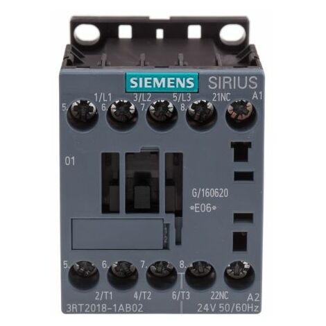 Contacteur Siemens série 3RT2, 3 pôles , 3NO, 16 A, 24 V c.a., 7,5 kW ( Prix pour 1 )