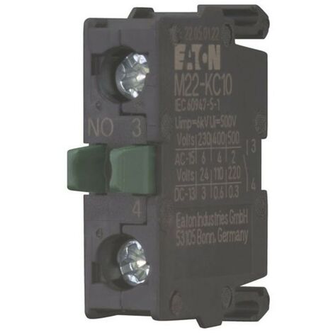 Contacto auxiliar Eaton M22-KC10 NO Fijación de base atornillable 216380