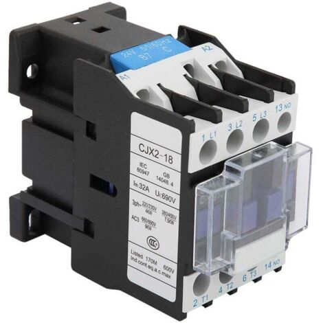 Contactor eléctrico industrial CJX2-1810 para montaje en riel, interruptor automático de alta sensibilidad, tipo fijo, fuente de alimentación para riel DIN, aleación de tungsteno.