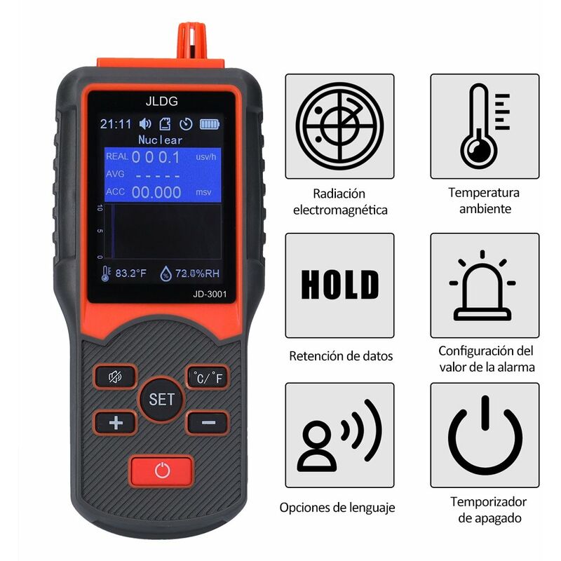 

Contador Geiger multifuncional JD-3001 y detector de radiacion electromagnetica, con funcion de exportacion de datos