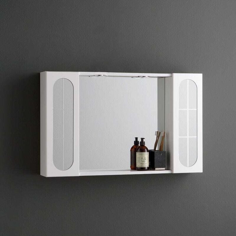 Kiamami Valentina - Container Salle De Bain Miroir 92Cm 2 Meubles Muraux Avec Porte Miroir Et Lumière Led