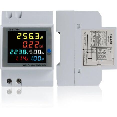 Contatore di energia monofase, contatore elettrico CA 40-300 V 100 A, wattmetro monofase, contatore per guida DIN, voltmetro/amperometro watt/kWh con display LCD, adatto per sistemi di alimentazione e