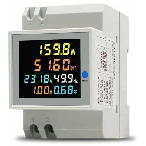 Contatore di energia monofase, contatore elettrico digitale, 40-300 V CA, 100 A, wattmetro monofase, contatore per guida DIN, voltmetro, amperometro, certificato CE (trasformatore CA integrato)